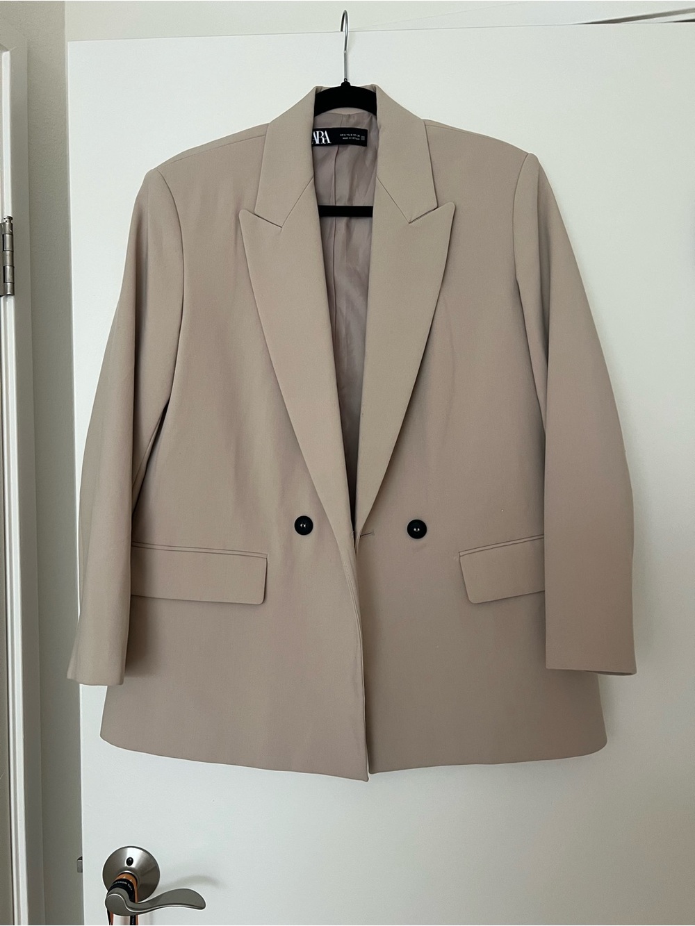 ZARA Taupe Double-Breasted Tailored Blazer